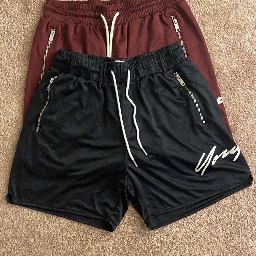 YoungLA Black and Brown Athletic Shorts Lightweight Elastic Waist